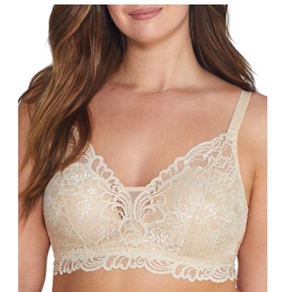 NWOT Bali Nude Lace Desire Wirefree Bra Latte Lift M